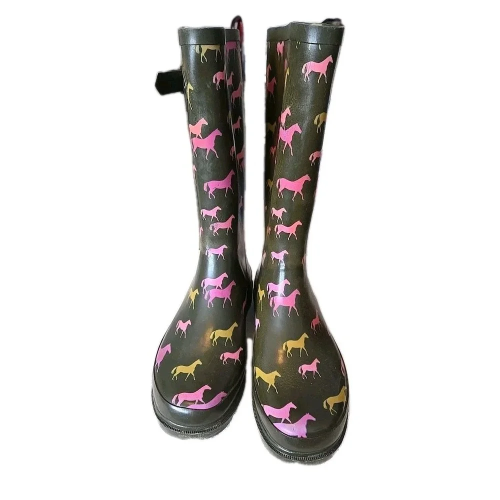 Western Chief Womens‎ Horse Rain Mud Boots sz 6 Brown w/Horse's